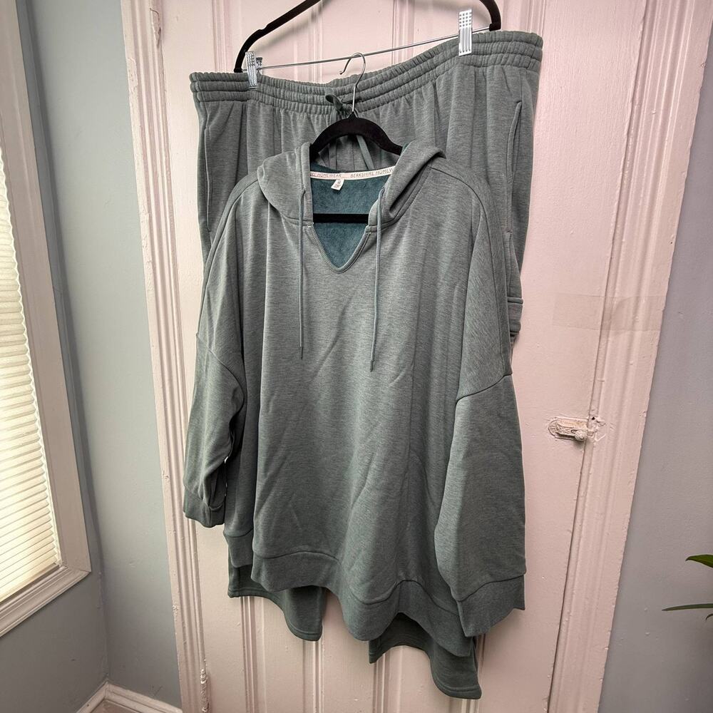 Berkshire Homewear Womens 3X Petite Cargo Lounge Set Green Hoodie Sweatpants